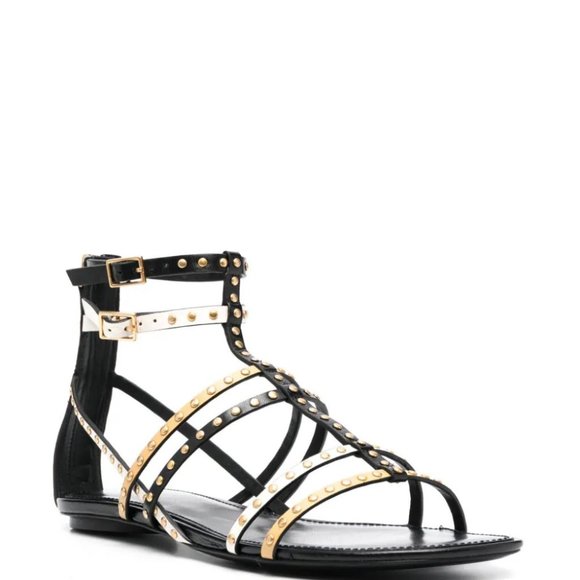 Tory Burch $338 CAPRI GLADIATOR STUDDED SANDAL 3 Tone Leather Black Ivor… - Picture 5 of 9